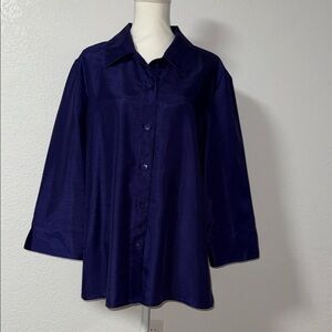 DRAPERS&DAMONS Navy Blue Satin Polyester Button-Up Shirt